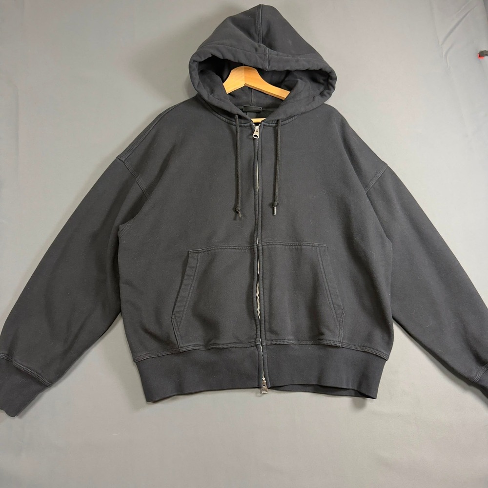 H&M Oversized Fit Full Zip Hoodie Black Heavyweight Sweatshirt Men's Large
